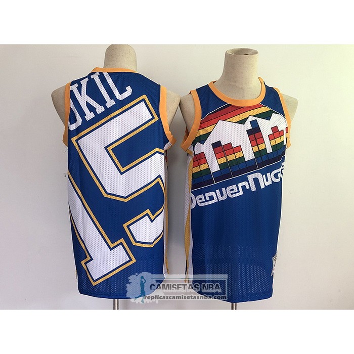 Camiseta Denver Nuggets Nikola Jokic NO 15 Mitchell & Ness Big Face Azul